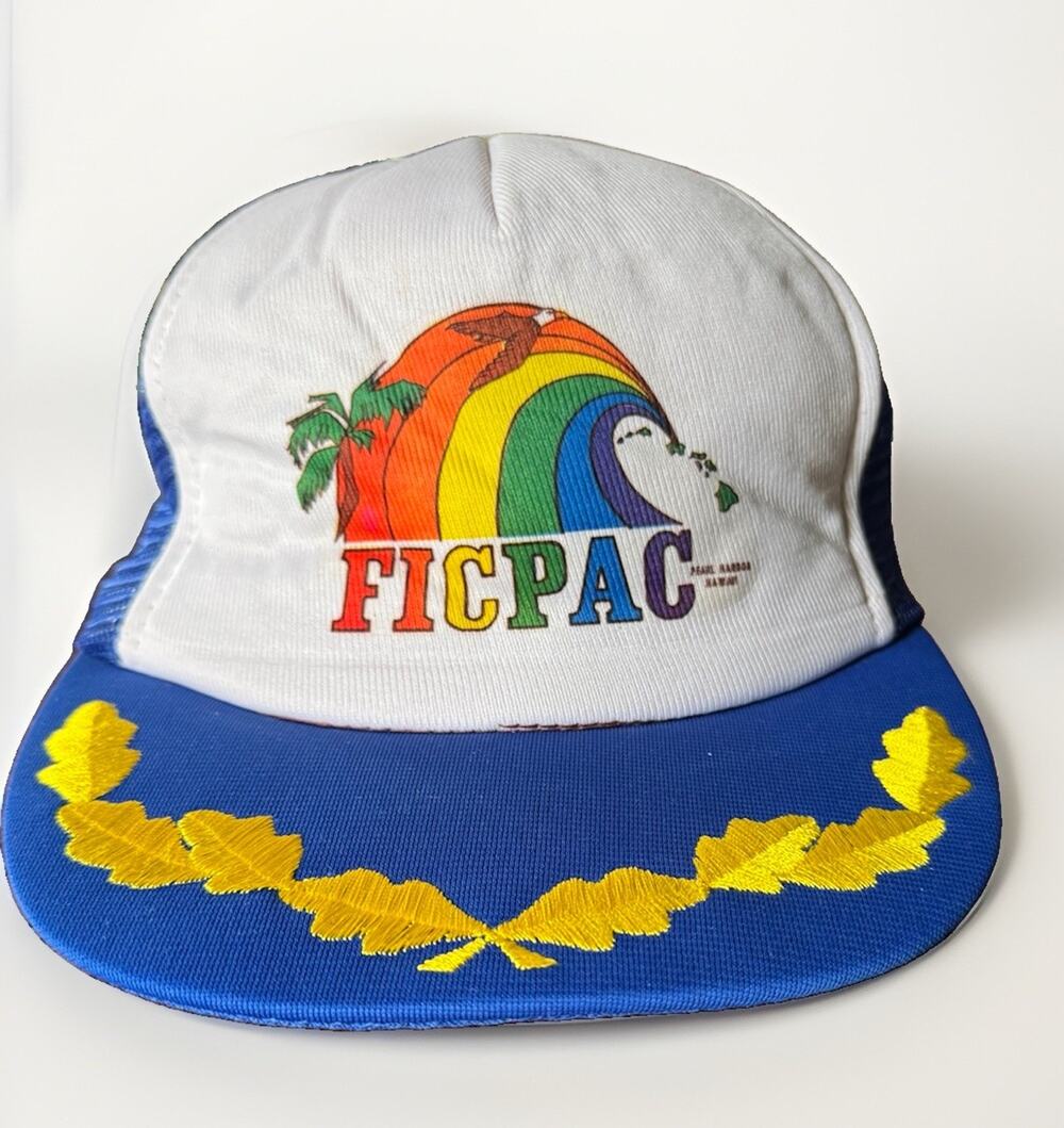 VINTAGE FICPAC Pearl Harbor Hawaii Trucker Hat Scrambled Eggs Captain Snapback